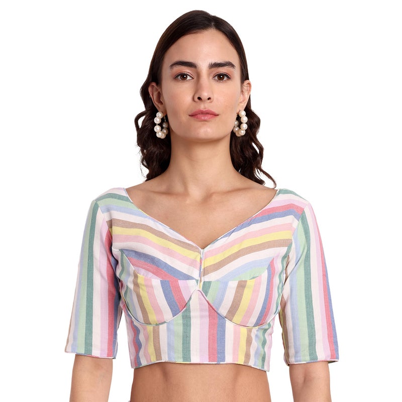 JISB Women's Sweet Heart Neck Saree Blouse (36, White) - Image 5