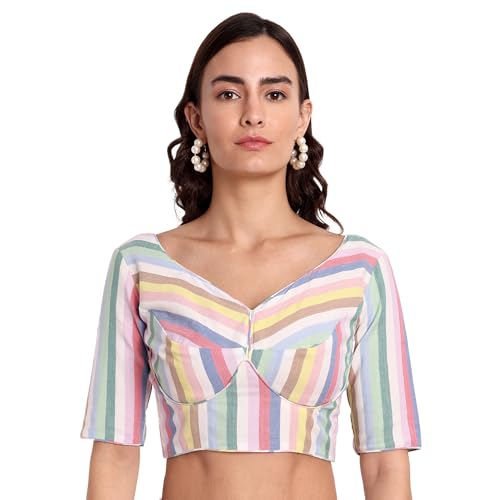 JISB Women's Sweet Heart Neck Saree Blouse (36, White) - Image 1