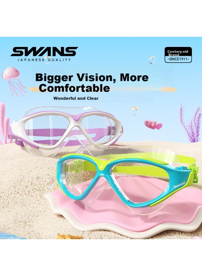 Swans Kids Swim Goggles High Definition Large Frame Waterproof Anti-Fog Wide View Comfortable Fit Non-Leaking Eye Swimming Diving Goggles Purple - Image 1