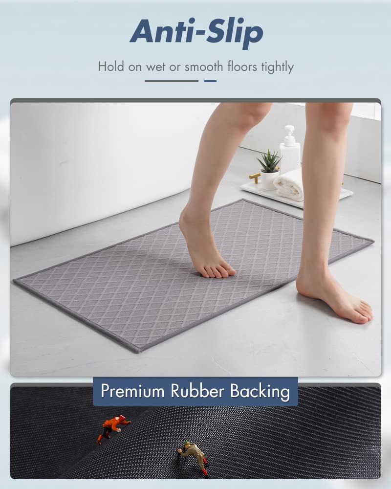 AMOAMI Ultra Thin Bath Mat, Rubber Backed Bath Mats for Bathroom Non Slip, Absorbent Bathroom Mat for Floor Machine Washable Bathroom Rugs, Shower, Sink (17"x28", Grey) - Image 2