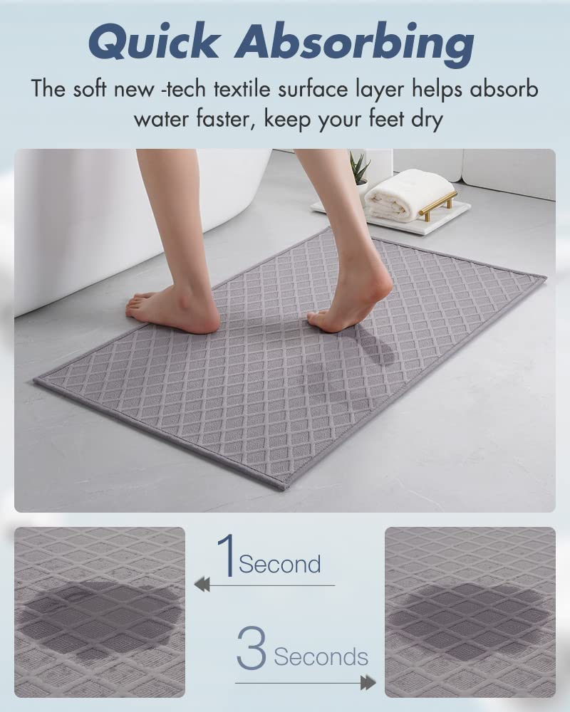 AMOAMI Ultra Thin Bath Mat, Rubber Backed Bath Mats for Bathroom Non Slip, Absorbent Bathroom Mat for Floor Machine Washable Bathroom Rugs, Shower, Sink (17"x28", Grey) - Image 3