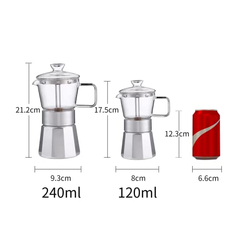 SIXAQUAE Moka Stovetop Espresso Maker,Crystal Glass-top & Aluminum Espresso Moka Pot,Classic Italian coffee maker,240ml(6cup) - Image 3