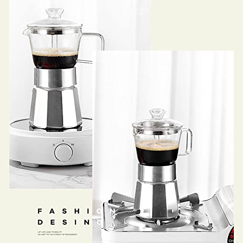 SIXAQUAE Moka Stovetop Espresso Maker,Crystal Glass-top & Aluminum Espresso Moka Pot,Classic Italian coffee maker,240ml(6cup) - Image 4