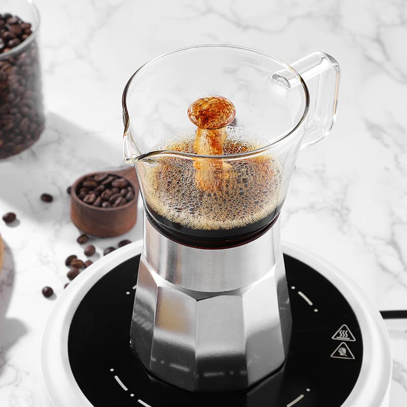 SIXAQUAE Moka Stovetop Espresso Maker,Crystal Glass-top & Aluminum Espresso Moka Pot,Classic Italian coffee maker,240ml(6cup) - Image 5