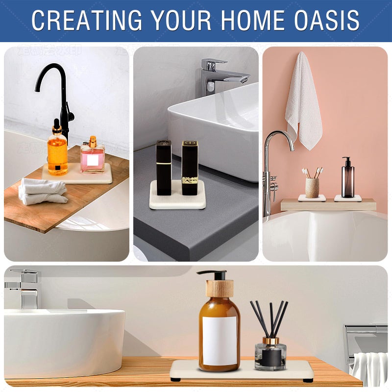 Lyxel 4PCS Water Absorbing Stone Tray, Quick Drying Diatomite Stone Sink Tray, Water Absorbent Stone Coasters for Bathroom Counter, Kitchen Soap Dish Holders Toothbrush Holders in Modern Home - Image 4