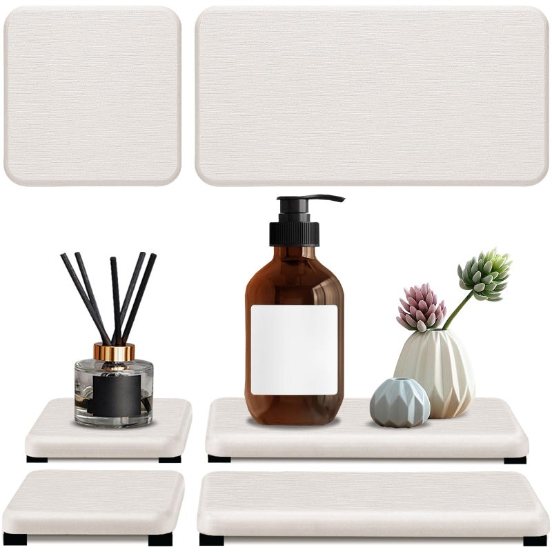 Lyxel 4PCS Water Absorbing Stone Tray, Quick Drying Diatomite Stone Sink Tray, Water Absorbent Stone Coasters for Bathroom Counter, Kitchen Soap Dish Holders Toothbrush Holders in Modern Home - Image 1