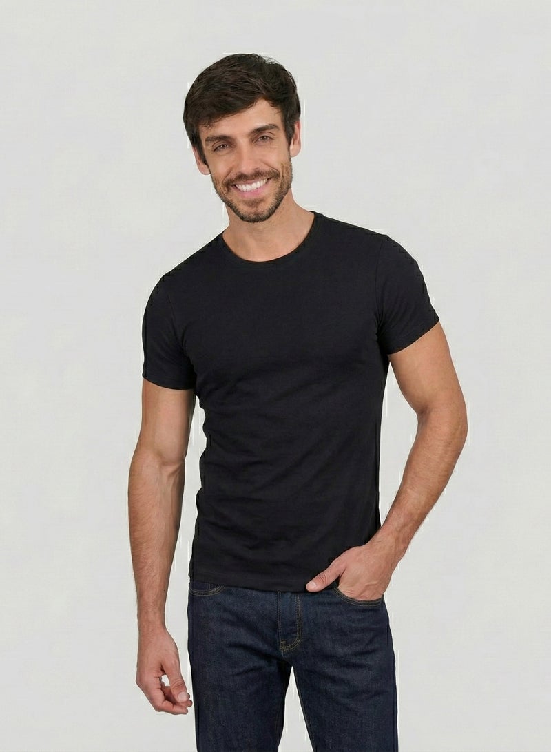 دايس اندر شيرت رجالي أساسي برقبة دائرية، بقصة ضيقة، وأكمام قصيرة، مصنوع من القطن والليكرا - Image 4