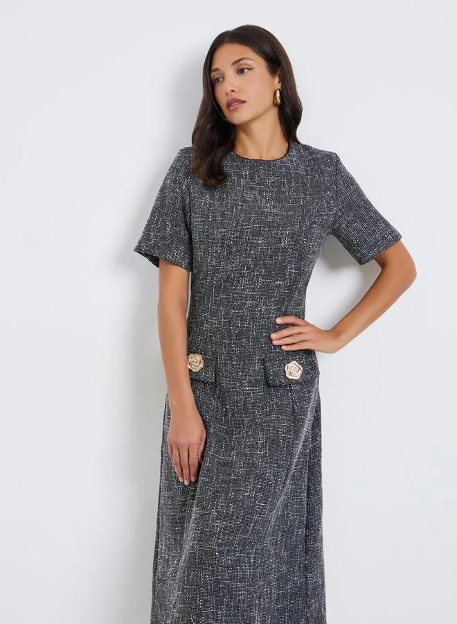 Styli Women Tweed Look Midi Sheath Dress
