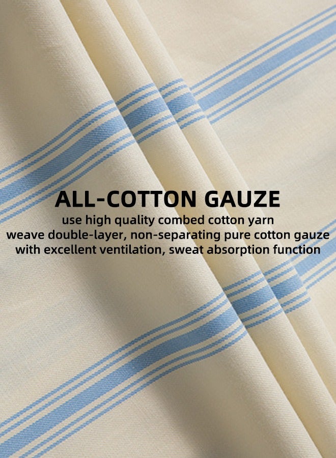 Women'S Double Layer Cotton Gauze Leisure Set - Breathable Embroidered Pocket And Lapel Casual Pajamas With Stripe Print For Home And Outdoors-M  - Image 2