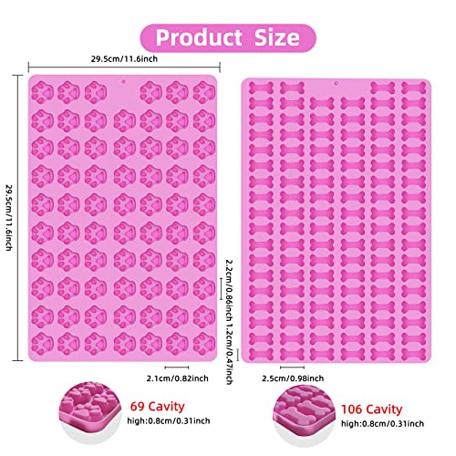 Ecerangus 2 PCS Mini Silicone Molds, 106 Cavity Dog Bone + 69 Cavity Paw Mold for Baking Biscuits, Cookies, Candy, Chocolate, Jelly Pet Dog Treats - Image 2