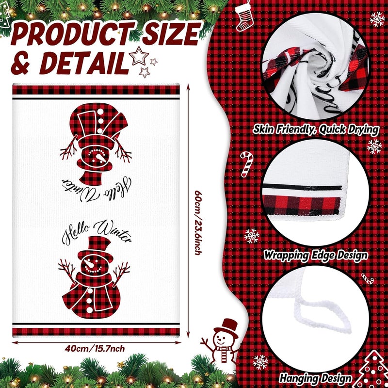 Pickmesh 12 Pcs Christmas Kitchen Towels and Oven Mitt Sets 4 Buffalo Oven Mitts 4 Snowman Dish Towels and 4 Plaid Pot Holders Xmas Tree Cooking Accessories for Winter Holiday Decoration Home Baking - Image 3