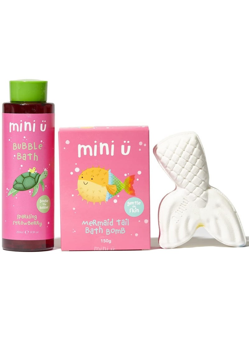 Mini U Strawberry Mermaid Gift Set - Bubble Bath & Bath Bomb - Suitable for Kids & Baby from Newborn - Vegan & Cruelty Free - Image 2