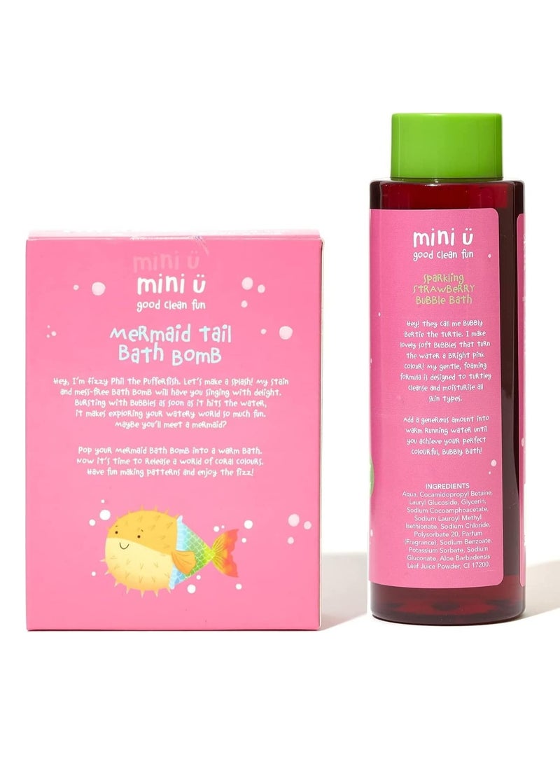 Mini U Strawberry Mermaid Gift Set - Bubble Bath & Bath Bomb - Suitable for Kids & Baby from Newborn - Vegan & Cruelty Free - Image 4