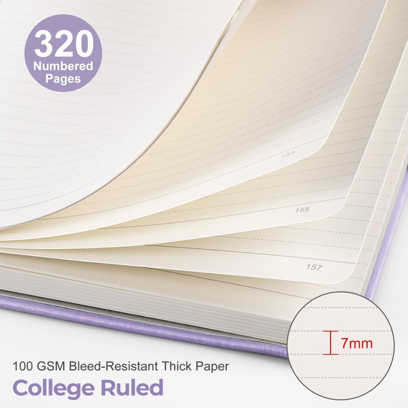 EMSHOI Lined Journal Notebook - 320 Numbered Pages, 100gsm Thick Journals, A5 Hardcover Leather College Ruled Notebooks for Women Men School Work Writing Note Taking, 5.75 x 8.38-Light Purple - Image 4