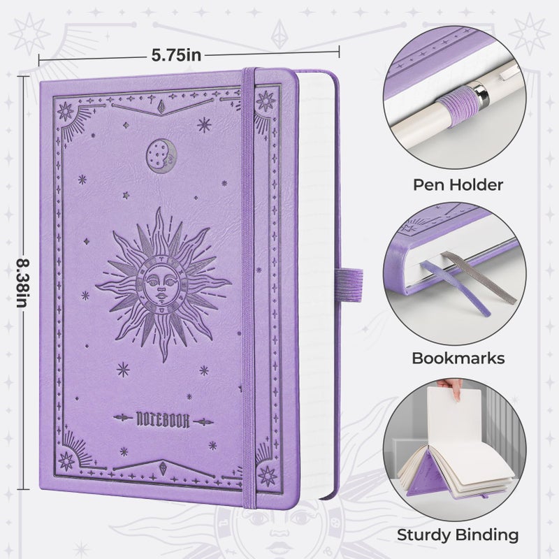 EMSHOI Lined Journal Notebook - 320 Numbered Pages, 100gsm Thick Journals, A5 Hardcover Leather College Ruled Notebooks for Women Men School Work Writing Note Taking, 5.75 x 8.38-Light Purple - Image 5
