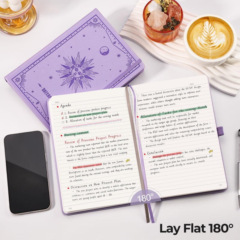 EMSHOI Lined Journal Notebook - 320 Numbered Pages, 100gsm Thick Journals, A5 Hardcover Leather College Ruled Notebooks for Women Men School Work Writing Note Taking, 5.75 x 8.38-Light Purple - Image 2
