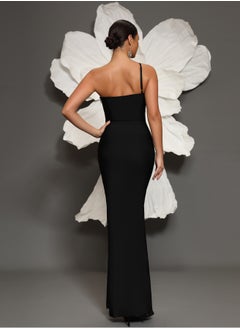 Meilun Women's Black One shoulder Diamond Studded Evening Dress  - Image 2
