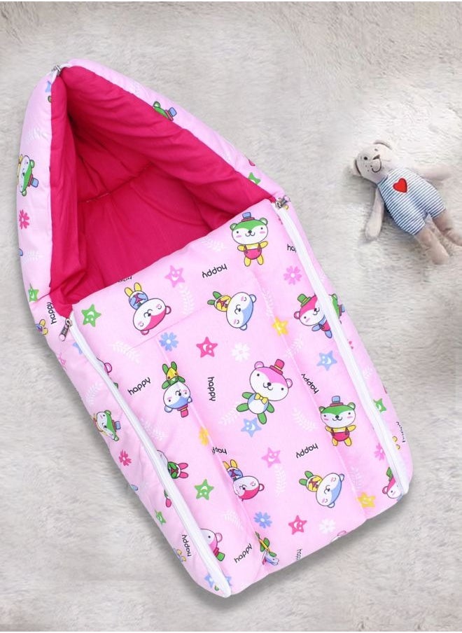 Superminis Plush and Soft Baby Sleeping Bag  with  Zipper Closure– Breathable, Cushioned– Perfect for Newborns and Infants, 0M+, Baby Sleeping Bed of 32-inch X 18-inch X 4-inch Size (Pink), Pack of 1  - Image 1