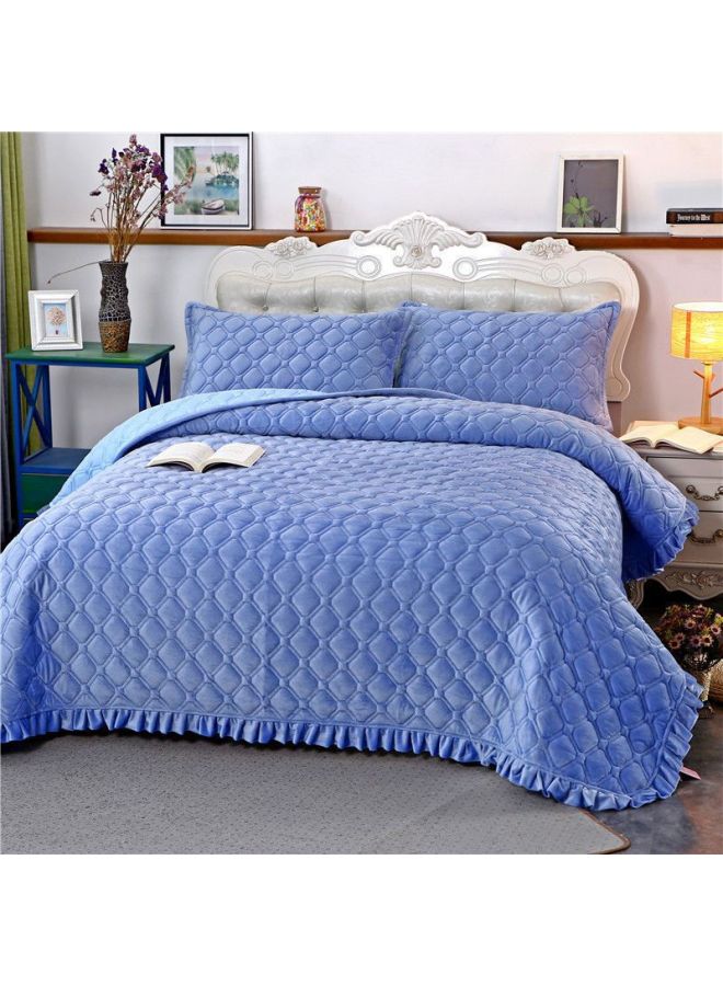 Winter Crystal Velvet Bed Sheet Blanket Thickened Non-slip Warm Coral Velvet Blanket Single Double Plus Velvet Blanket-Color:Lace Style-vibrant Blue☢-Specifications:200* 230cm ☢ - Image 1