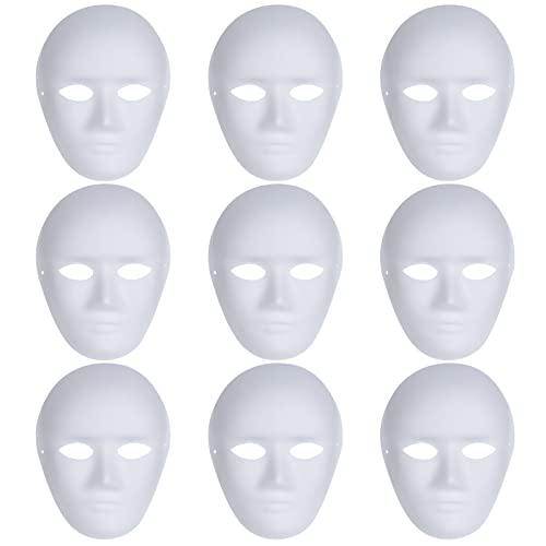 Yookat 9 Pieces DIY Full Face Masks Plain White Mask Full Face Blank Paintable Mask Mardi Gras Masks Masquerade Masks - Image 1
