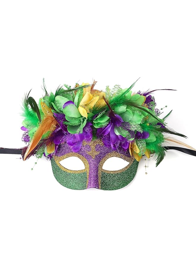 The Bros Mardi Gras Masquerade Mask for Women, Venetian Carnival Mask with Feathers & Sequins, Halloween & Cosplay Costume Party Accessory for Men, Women & Kids 