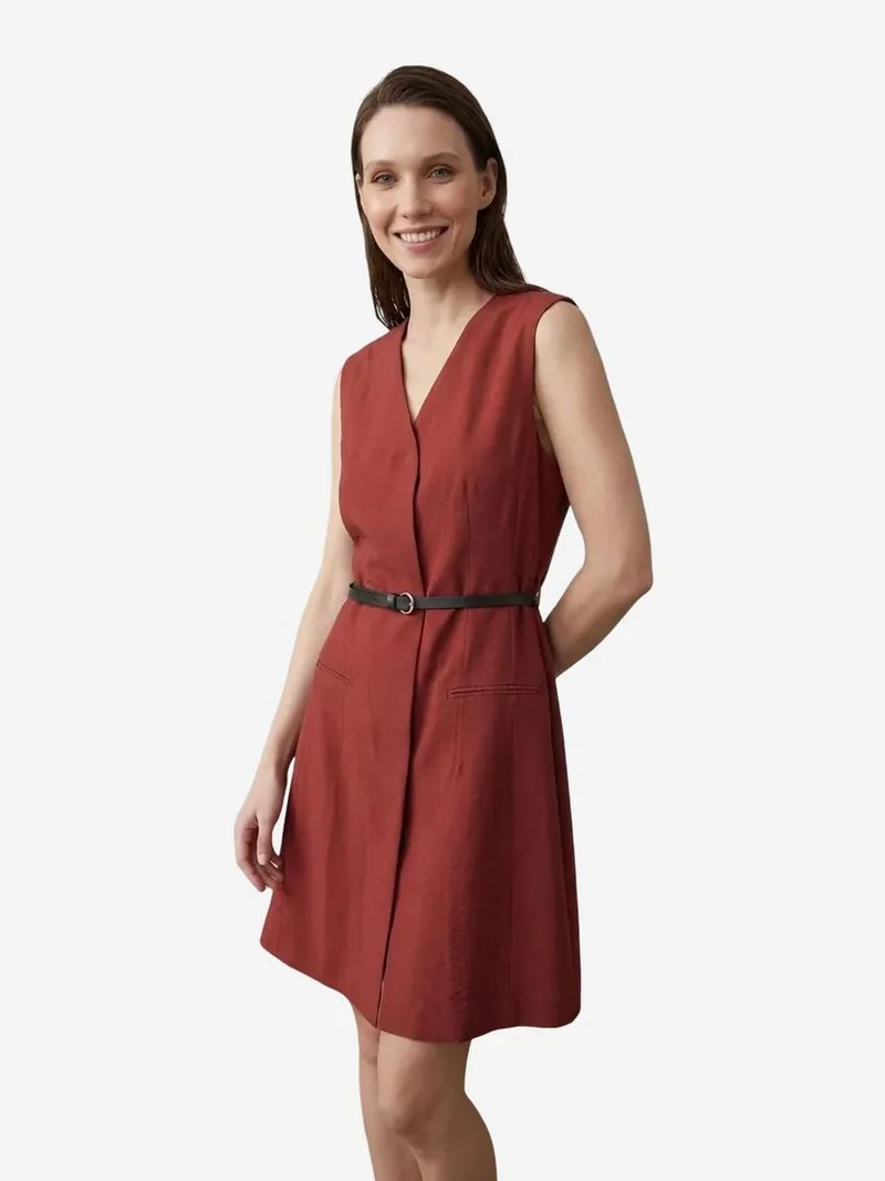 ماي فاشن MY FASHION Belted V-Neck Sleeveless Mini Shift Dress