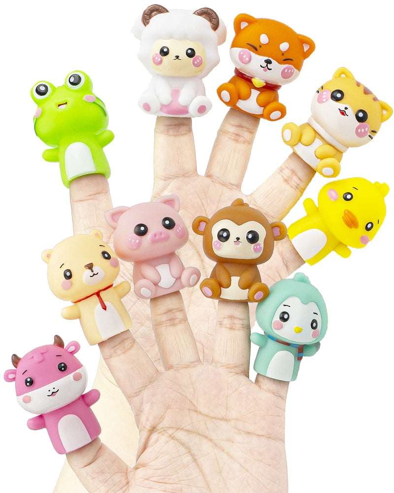 AQKILO Animal Finger Puppet Set, Animals Puppet Show Theater Props, Educational, Bath Toys,10 Pieces - Image 1