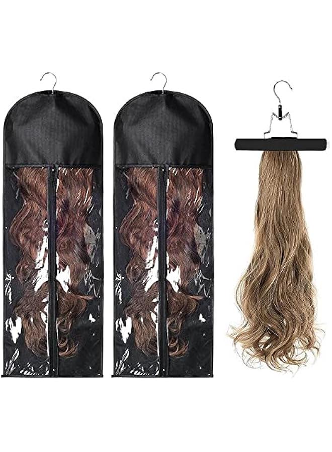 RYNX 2  Hair Extensions Storage Bag with Hanger Dustproof Extra Long Wigs Hairs Storage Bag Strong Holder Waterproof Portable Wigs Pouch Set Hair Tools for Multiple Wigs OrganizerBlack - Image 1