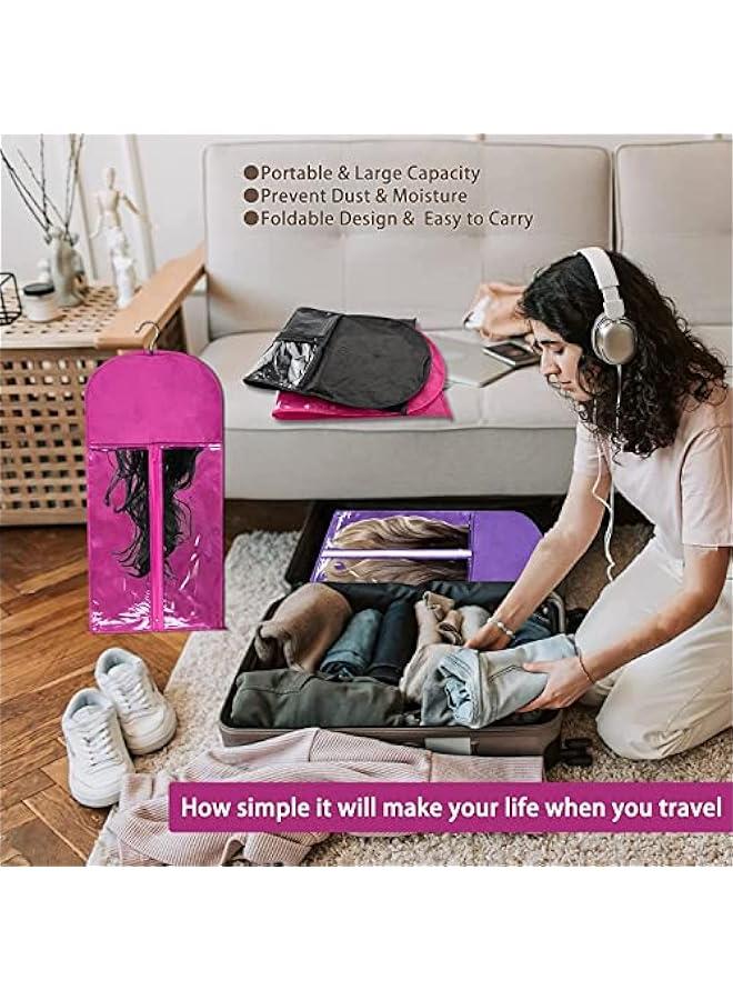 RYNX 2  Hair Extensions Storage Bag with Hanger Dustproof Extra Long Wigs Hairs Storage Bag Strong Holder Waterproof Portable Wigs Pouch Set Hair Tools for Multiple Wigs OrganizerBlack - Image 4