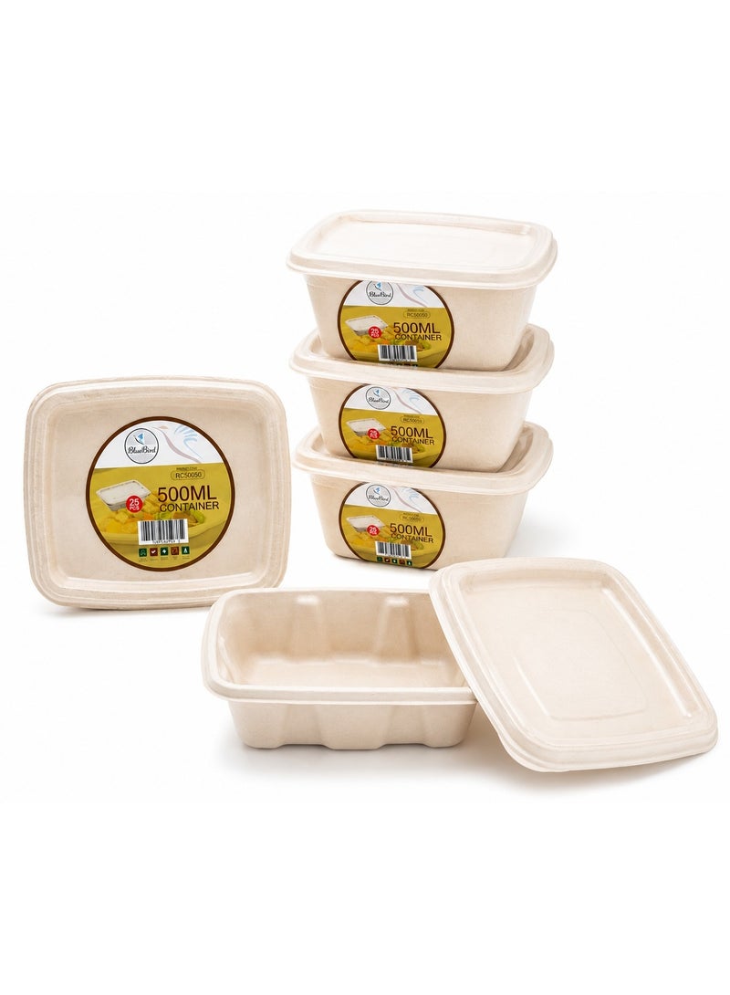 BlueBird Biodegradable Container Rectangle 500 ml With Lid (1 pack x 25 Pcs) - Image 1