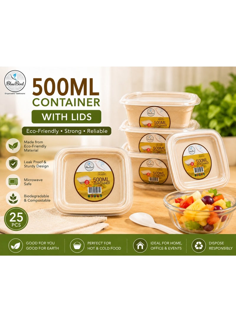 BlueBird Biodegradable Container Rectangle 500 ml With Lid (1 pack x 25 Pcs) - Image 2
