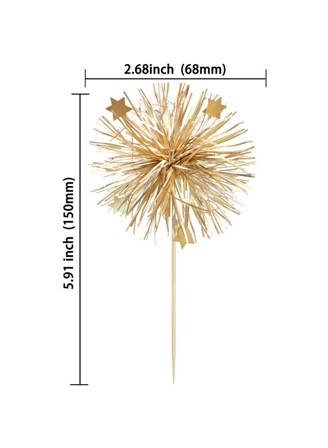 Ephlyn 30Pcs Foil Firework Cupcake Toppers Party Birthday Cake Toppers Supplies Sparkle Tinsel Cocktail Fruit Toothpick for Birthday Wedding Graduation Party Supplies Gold - Image 2