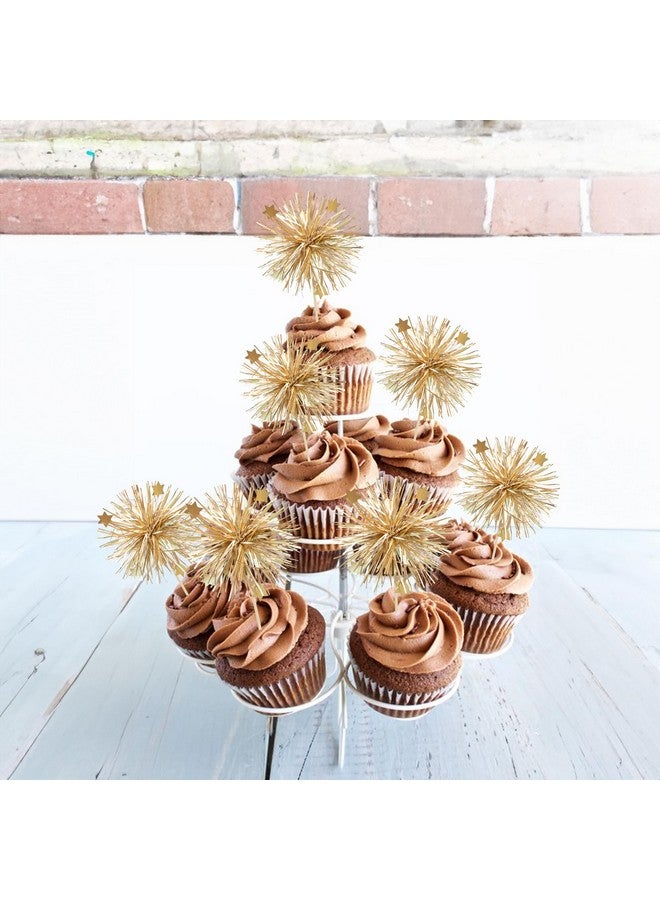 Ephlyn 30Pcs Foil Firework Cupcake Toppers Party Birthday Cake Toppers Supplies Sparkle Tinsel Cocktail Fruit Toothpick for Birthday Wedding Graduation Party Supplies Gold - Image 5