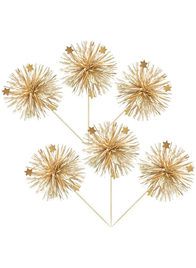 Ephlyn 30Pcs Foil Firework Cupcake Toppers Party Birthday Cake Toppers Supplies Sparkle Tinsel Cocktail Fruit Toothpick for Birthday Wedding Graduation Party Supplies Gold - Image 3