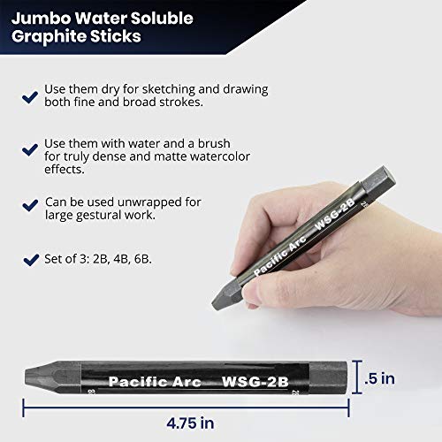 Pacific Arc Jumbo Water Soluble Graphite Sticks Set of 3, Soft 2B, 4B, 6B - Image 3