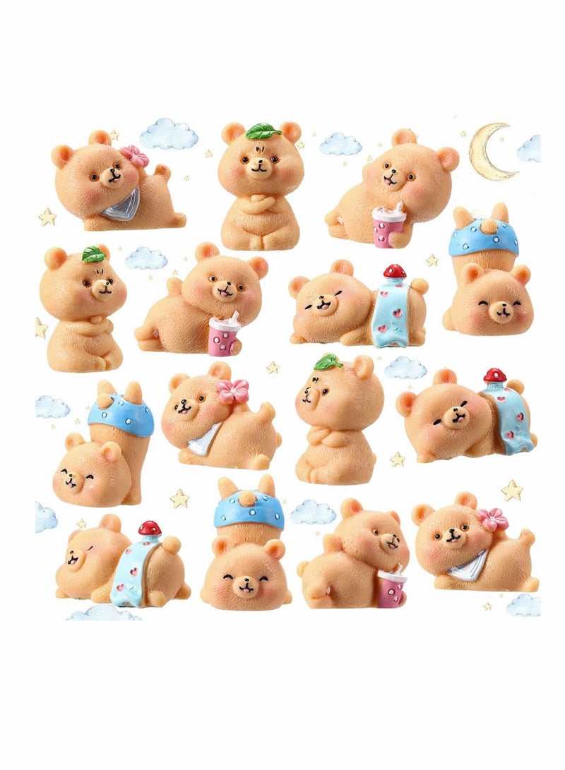كابتن تيك Cake Topper, Resin Mini Bears Figurines, Bear Animal Figurines DIY Crafts Ornament, for Home Party Cake Garden Plant Pots Decorations, 15 Pcs - Image 1