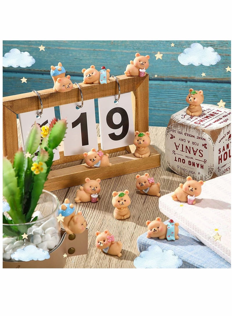 كابتن تيك Cake Topper, Resin Mini Bears Figurines, Bear Animal Figurines DIY Crafts Ornament, for Home Party Cake Garden Plant Pots Decorations, 15 Pcs - Image 3