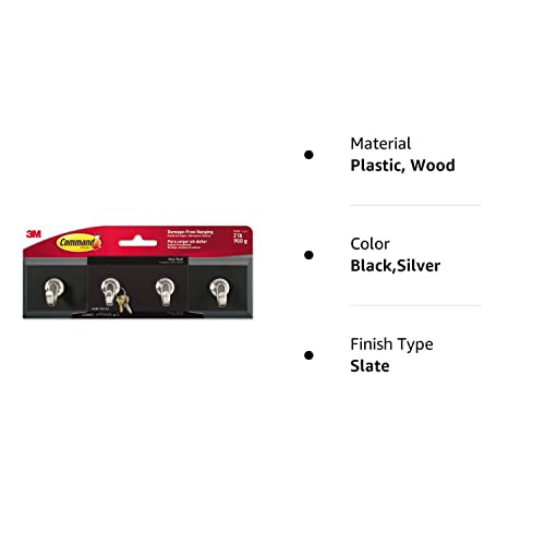 Command 3M Hom18Ses Decorative Key Rail  8W X 1 1/2D X 2 1/8H  Black/Silver  4 Hooks/Pack - Image 5