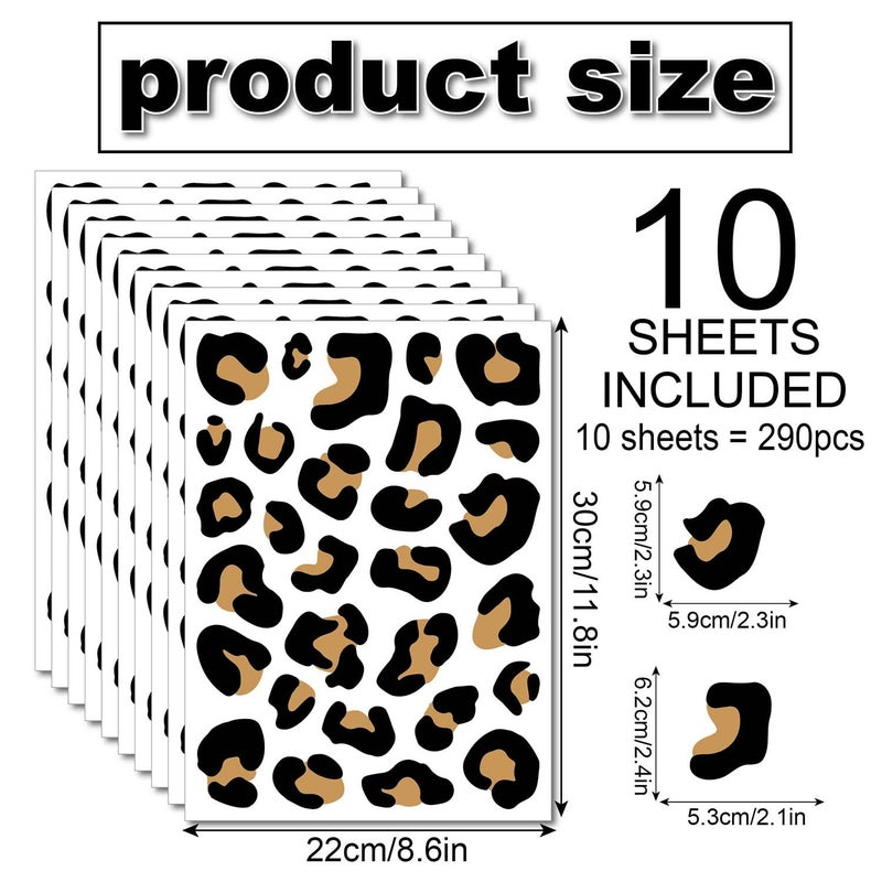 CharmFlo 10 Sheets 290Pcs Leopard Wall Decals Removable Peel & Stick Wall Stickers Self-Adhesive Animal Print Vinyl Decor for Nursery,Car,Door,Home,Bedroom,DIY Easy Installation - Image 2