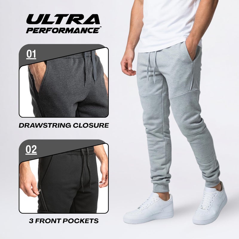 Ultra Performance 3 Pack Fleece Active Tech Joggers for Men, Mens Sweatpants with Zipper Pockets - Image 5
