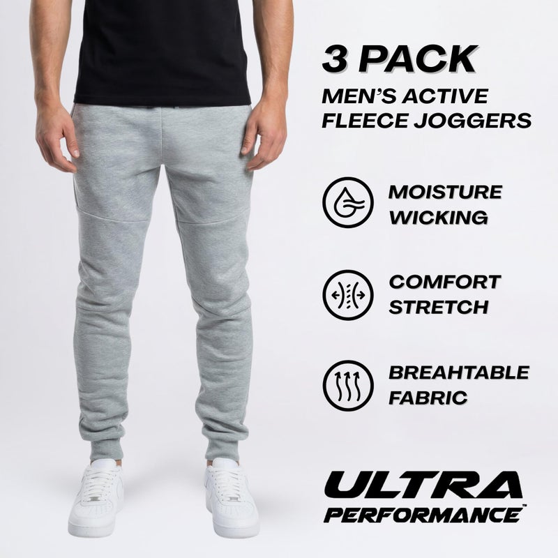 Ultra Performance 3 Pack Fleece Active Tech Joggers for Men, Mens Sweatpants with Zipper Pockets - Image 3