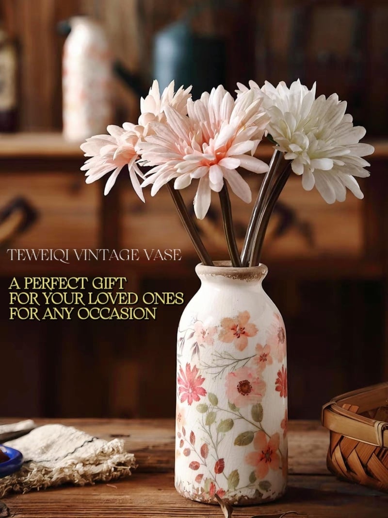 Teweiqi Vintage Flora Ceramic Vase Set, Retro Rustic Cute Vase Gift, Art Decorative Vase for Your Home, Kitchen, Bedroom, Office, Living Room, Bathroom, & Shelf Centerpiece Table Decorations - Image 2