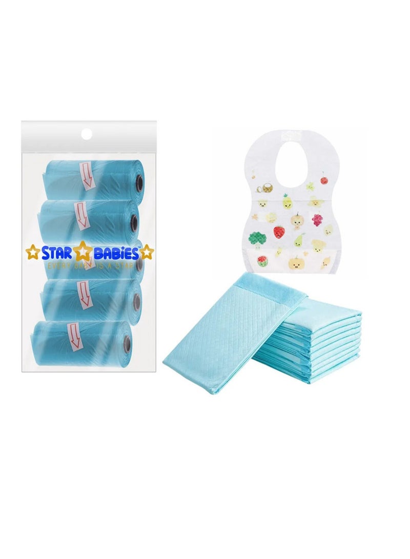 STAR BABiES Combo Packs Changing Mat 6Pcs Scented Bag Pack Of 5 Bibs 10Pcs-Blue  - Image 1