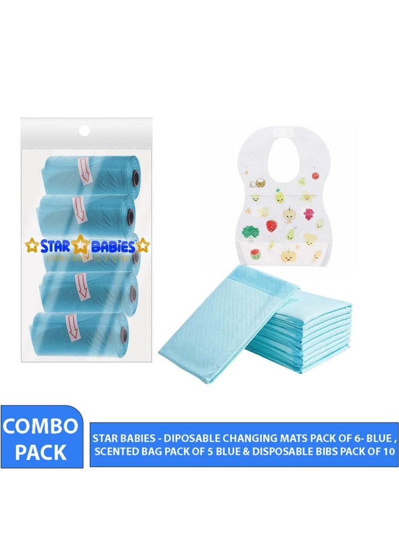 STAR BABiES Combo Packs Changing Mat 6Pcs Scented Bag Pack Of 5 Bibs 10Pcs-Blue  - Image 2