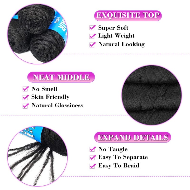 Youngther 100% Brazilian Wool Hair Acrylic Yarn for African Braids/Senegalese Twist/Faux Locs/Wraps with Crochet Hook(4 Roll, Natural Black) - Image 3