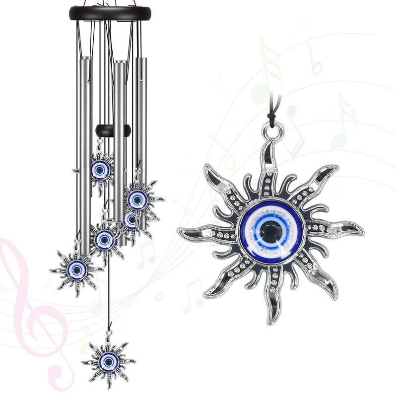 Virekm Wind Chimes for Outside Clearance, Wind Chime with Natural Sounds, Outdoor/Indoor Decorations for Patio, Porch, Backyard and Garden Decor (Sun Evil Eyes) - Image 1