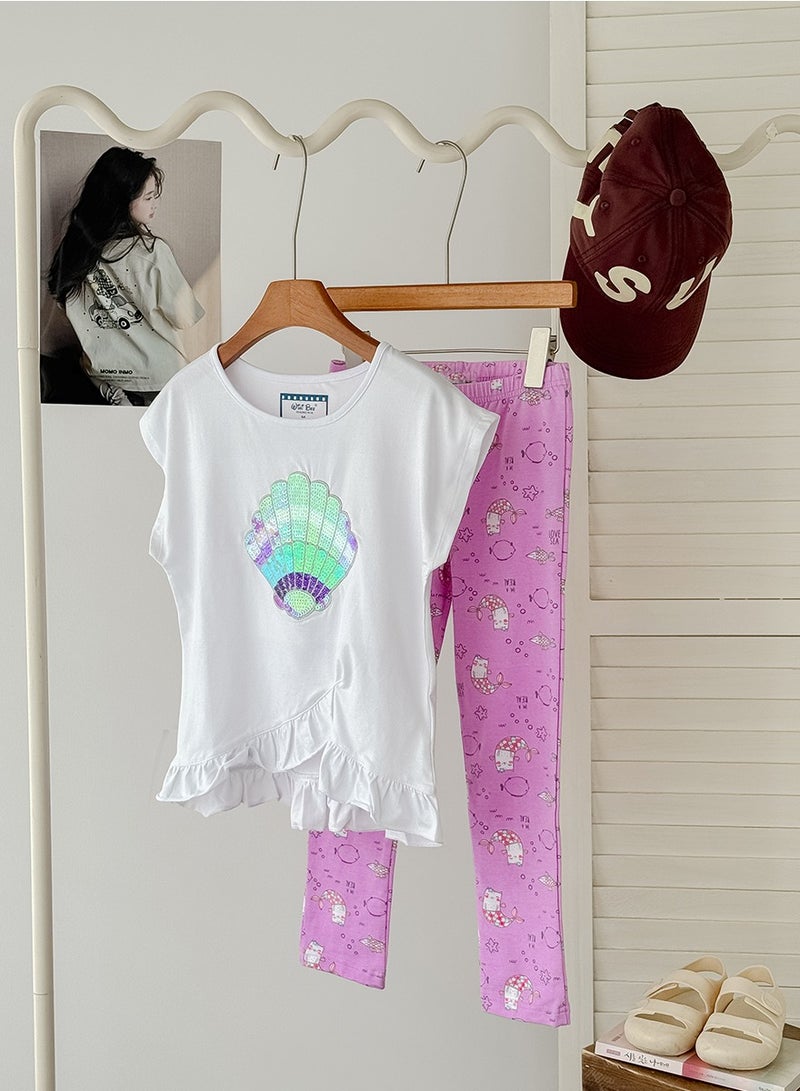 WiNi BEE Children's top and bottom clothes set 2025 Kids girls Junior Girl outfits Clothing Leggings Summer suit for Baby t shirts 2-6Y - Image 2