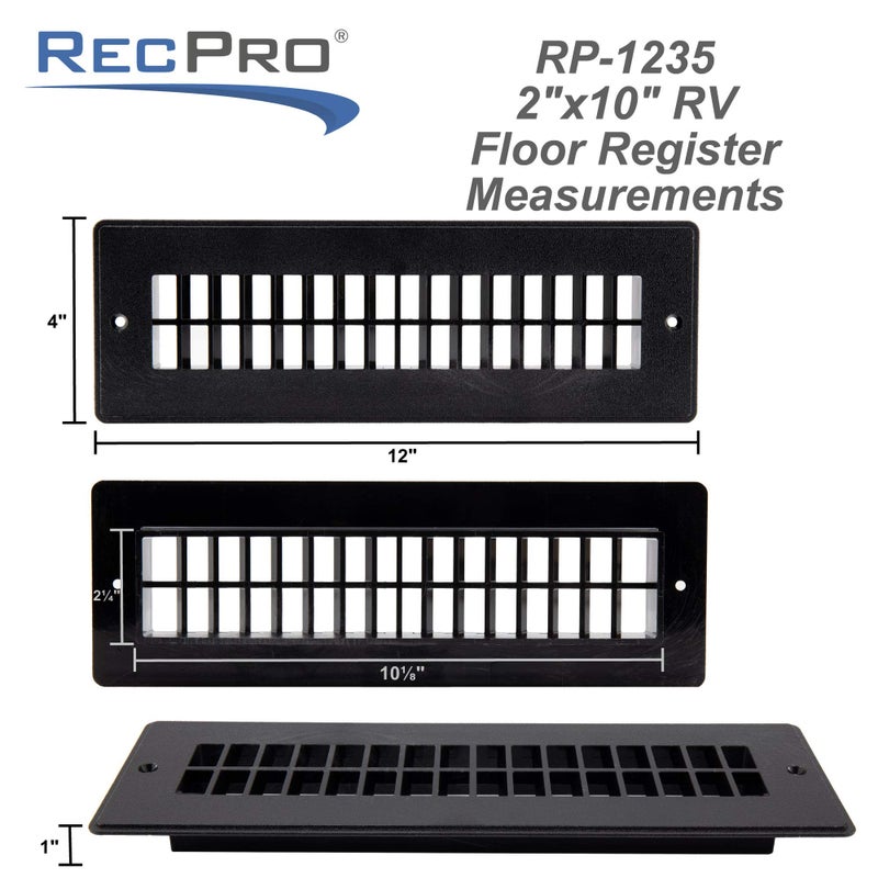 RecPro RV Floor Register | RV Stationary Vent Cover | 2-1/4" x 10-1/8" Insert | Undampered Duct (Black) - Image 5