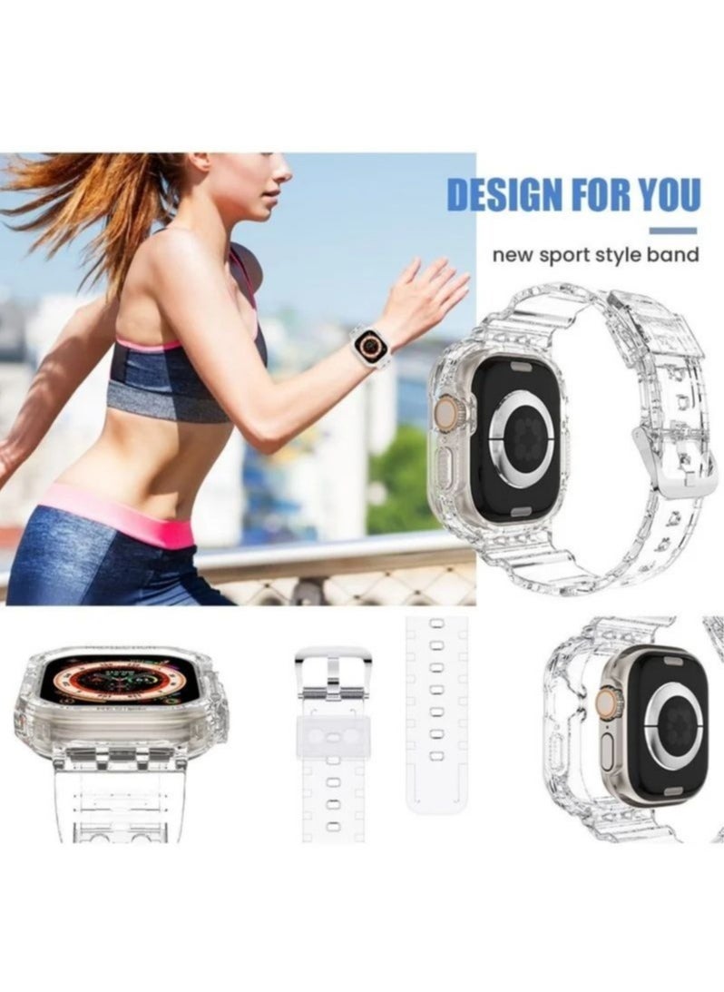 In Air - 2PCS Compatible 2022 Apple Watch Ultra 44/45mm Band with Protective Bumper Crystal Clear Soft Sport Wristband - Image 1