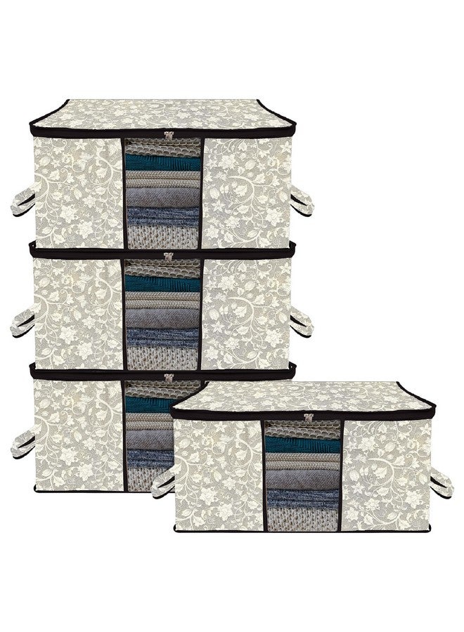 Kuber Industries Underbed Storage Bag | Clothes Storage Organizer | Blanket Cover with Clear Window | Zipper Closure & Handle Cloth Organizer | Flower-Design | Large | Pack of 4 | Black - Image 1